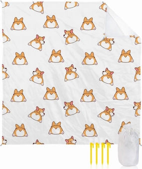 Beach Blanket Sandproof, Cartoon Cute Animal Corgi's Ass Waterproof Beach Mat Lightweight Quick Drying Picnic Blanket Beach Essentials for Travel Camping Hiking 108x84in