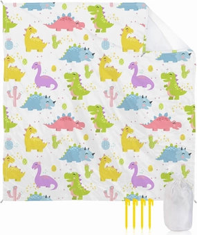 Beach Blanket Sandproof, Cartoon Cute Dinosaur White Waterproof Beach Mat Lightweight Quick Drying Picnic Blanket Beach Essentials for Travel Camping Hiking 108x84in