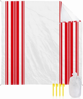 Beach Blanket Sandproof, Colorful Stripes Red Wood Texture White Waterproof Beach Mat Lightweight Quick Drying Picnic Blanket Beach Essentials for Travel Camping Hiking 118x108in