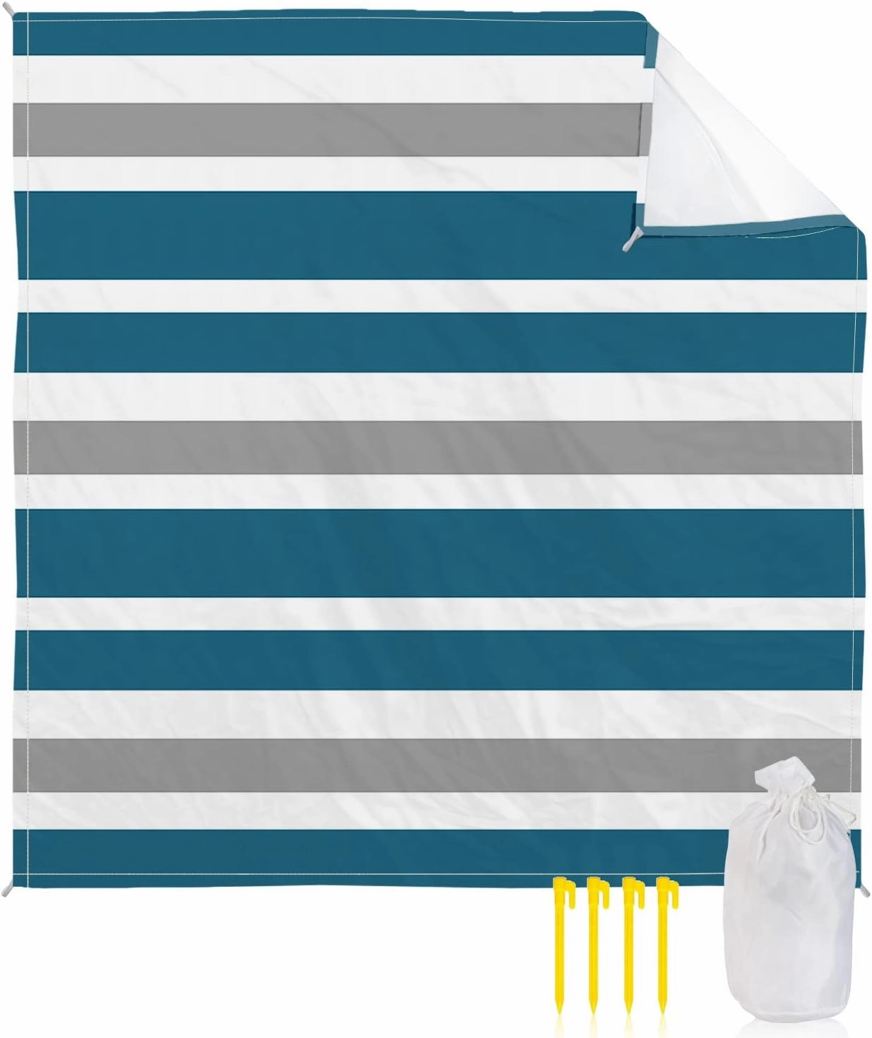Beach Blanket Sandproof, Dark Blue Gray White Waterproof Beach Mat Lightweight Quick Drying Picnic Blanket Beach Essentials for Travel Camping Hiking 118x108in