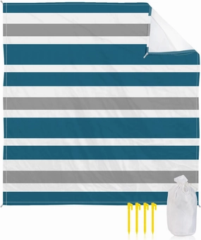 Beach Blanket Sandproof, Dark Blue Gray White Waterproof Beach Mat Lightweight Quick Drying Picnic Blanket Beach Essentials for Travel Camping Hiking 118x108in
