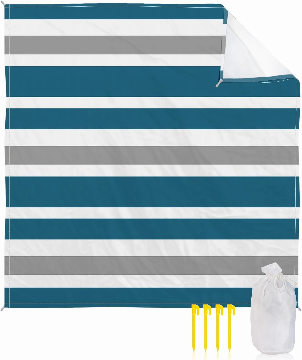 Beach Blanket Sandproof, Dark Blue Gray White Waterproof Beach Mat Lightweight Quick Drying Picnic Blanket Beach Essentials for Travel Camping Hiking 95x80in