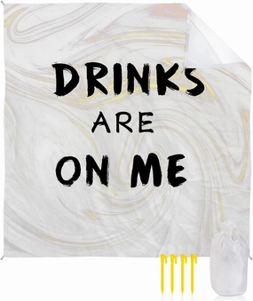Beach Blanket Sandproof, DRINKES are ON ME Marble Texture Waterproof Beach Mat Lightweight Quick Drying Picnic Blanket Beach Essentials for Travel Camping Hiking 83x79in