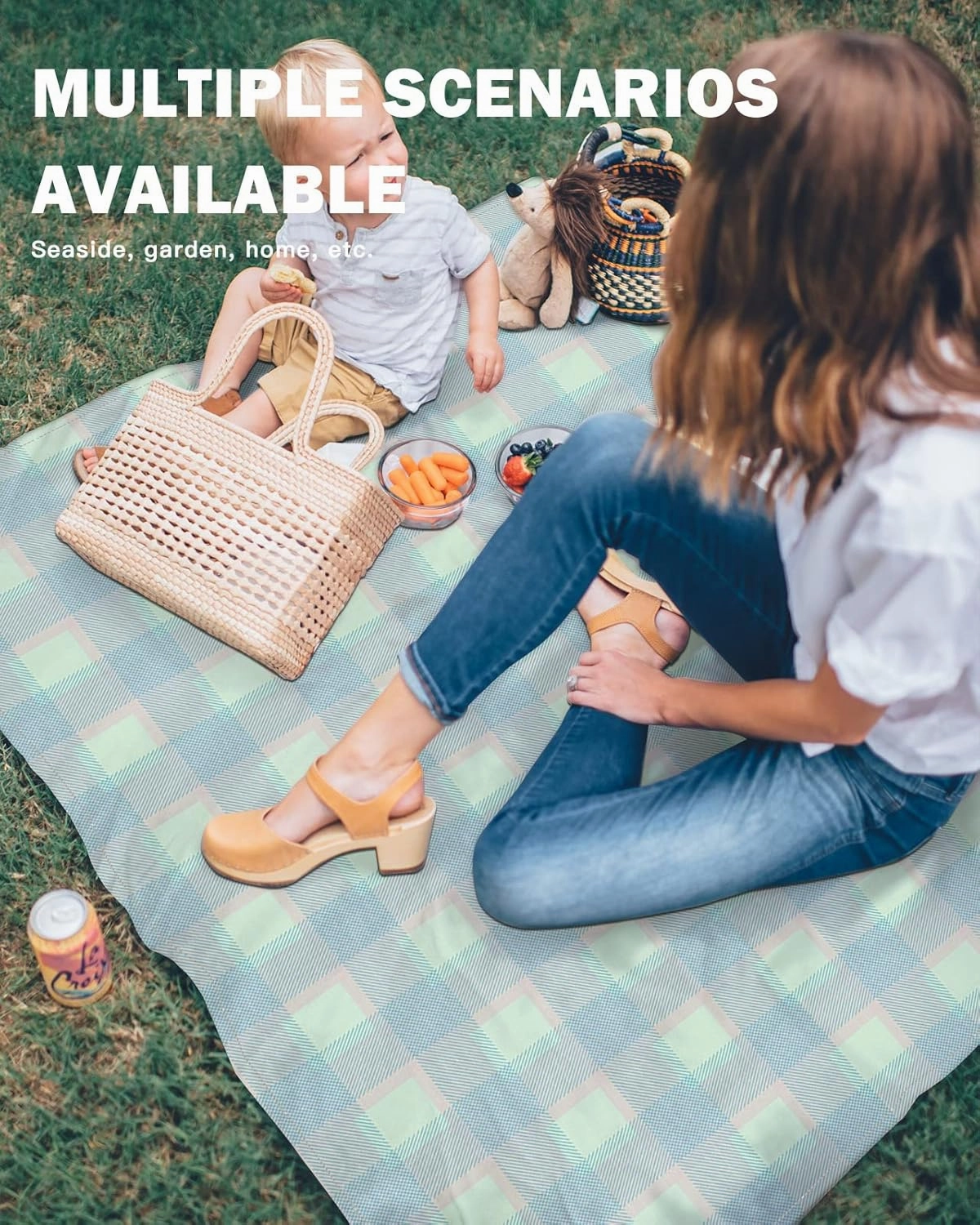 Beach Blanket Sandproof, Elegent Plaid Waterproof Beach Mat Lightweight Quick Drying Picnic Blanket Beach Essentials for Travel Camping Hiking 83x79in