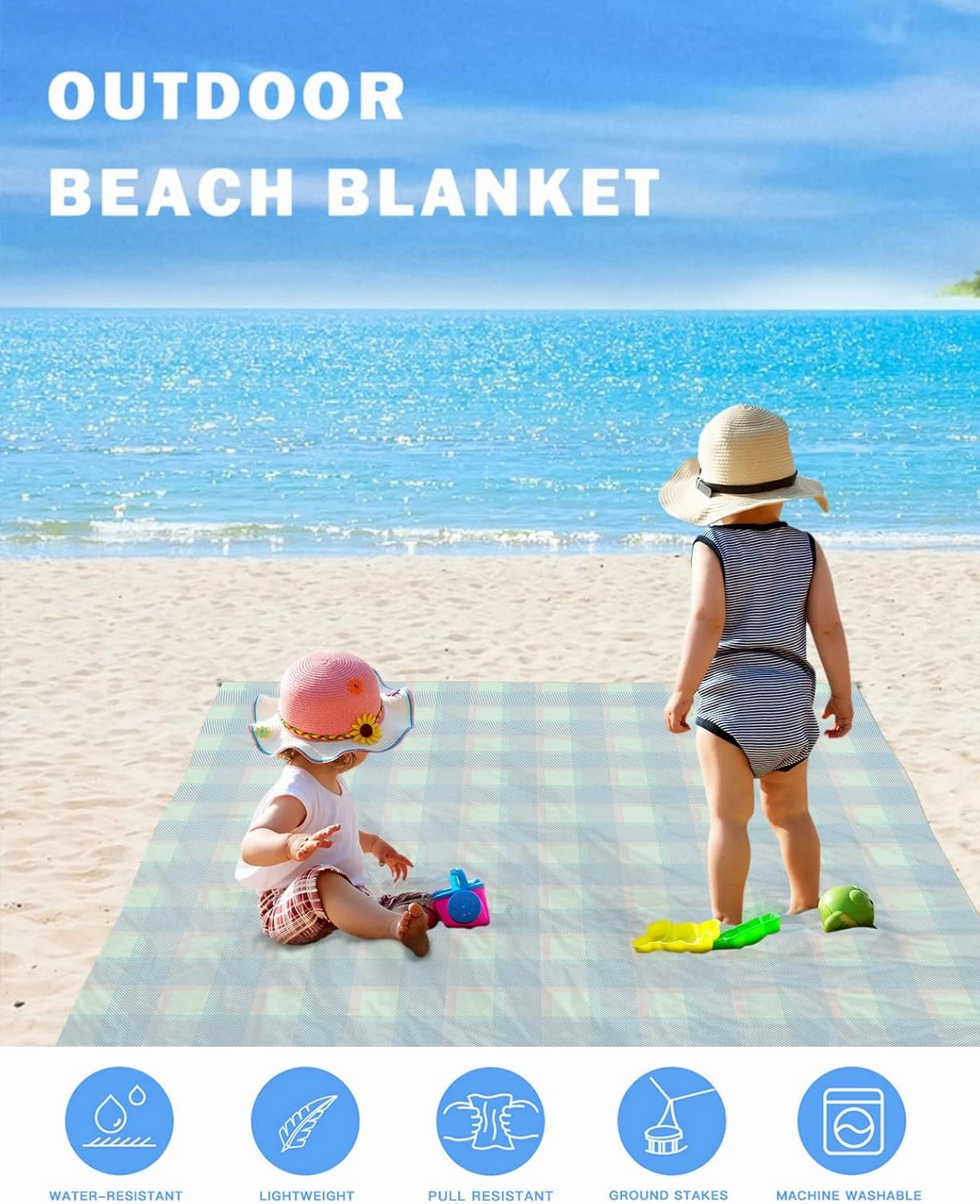 Beach Blanket Sandproof, Elegent Plaid Waterproof Beach Mat Lightweight Quick Drying Picnic Blanket Beach Essentials for Travel Camping Hiking 83x79in
