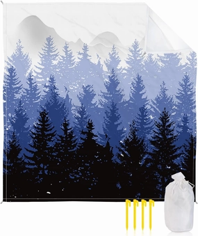 Beach Blanket Sandproof, Fall Forest Silhouette Purple Art Oil Painting Waterproof Beach Mat Lightweight Quick Drying Picnic Blanket Beach Essentials for Travel Camping Hiking 108x84in