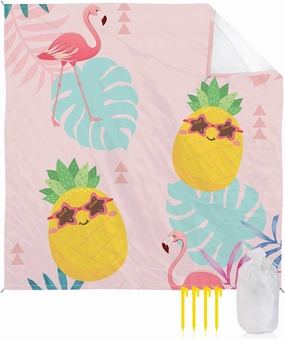 Beach Blanket Sandproof, Flamingo Pineapple Palm Leaf Tropical Hawaii Waterproof Beach Mat Lightweight Quick Drying Picnic Blanket Beach Essentials for Travel Camping Hiking 108x84in