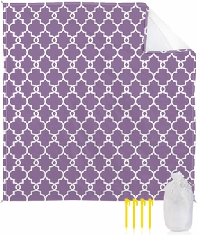 Beach Blanket Sandproof, Geometric Moroccan Pattern Purple Waterproof Beach Mat Lightweight Quick Drying Picnic Blanket Beach Essentials for Travel Camping Hiking 95x80in