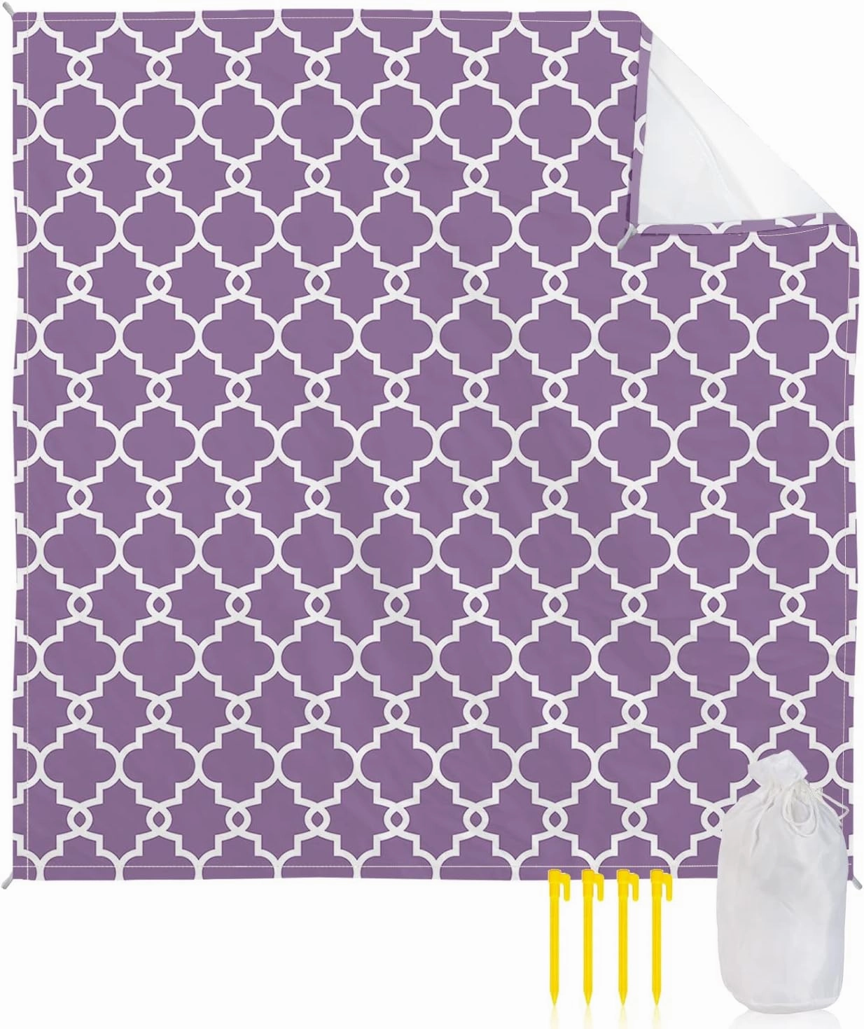 Beach Blanket Sandproof, Geometric Moroccan Pattern Purple Waterproof Beach Mat Lightweight Quick Drying Picnic Blanket Beach Essentials for Travel Camping Hiking 95x80in