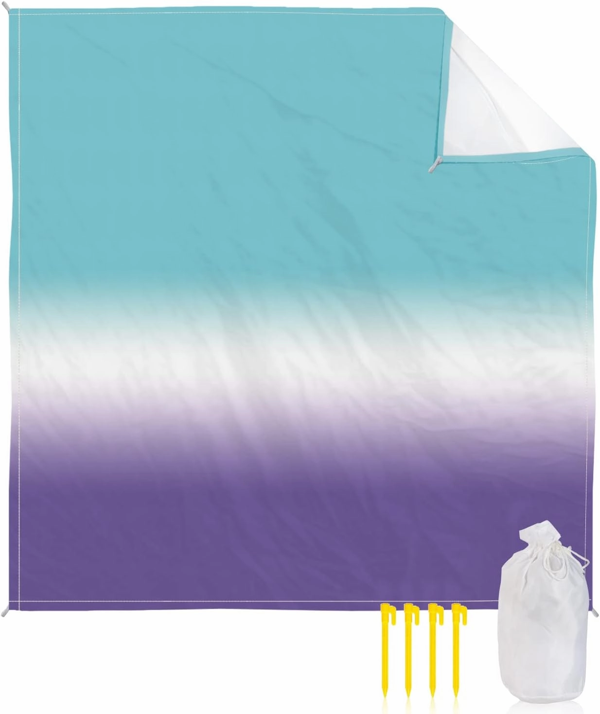 Beach Blanket Sandproof, Gradient Blue Teal to Purple Waterproof Beach Mat Lightweight Quick Drying Picnic Blanket Beach Essentials for Travel Camping Hiking 83x79in