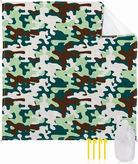 Beach Blanket Sandproof, Green Camouflage Waterproof Beach Mat Lightweight Quick Drying Picnic Blanket Beach Essentials for Travel Camping Hiking 95x80in