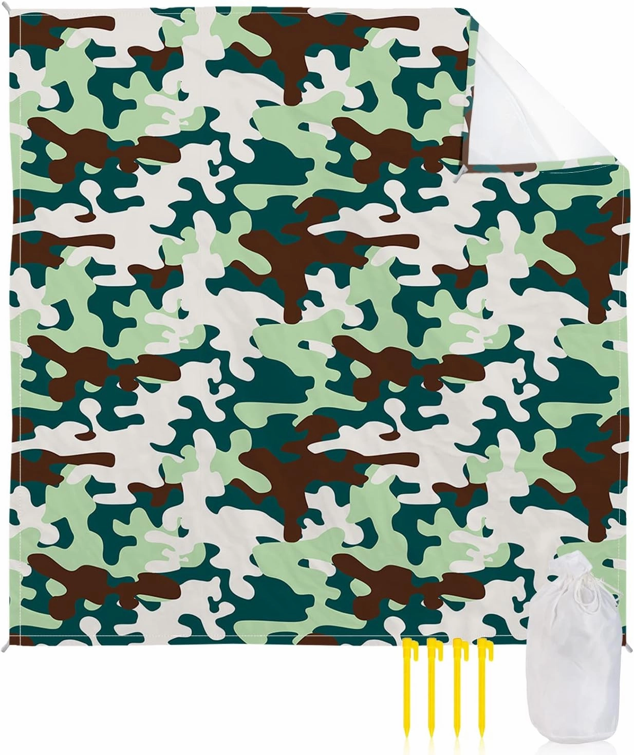 Beach Blanket Sandproof, Green Camouflage Waterproof Beach Mat Lightweight Quick Drying Picnic Blanket Beach Essentials for Travel Camping Hiking 95x80in
