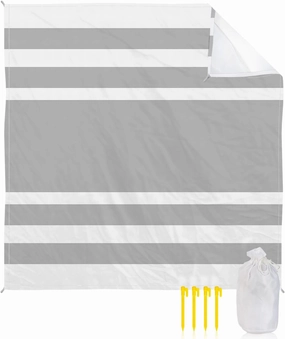 Beach Blanket Sandproof, Grey White Geometric Stripes Waterproof Beach Mat Lightweight Quick Drying Picnic Blanket Beach Essentials for Travel Camping Hiking 83x79in