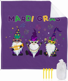 Beach Blanket Sandproof, Happy Carnival Gnomes Dark Purple Pattern Waterproof Beach Mat Lightweight Quick Drying Picnic Blanket Beach Essentials for Travel Camping Hiking 83x79in