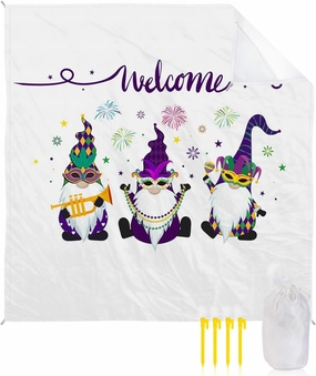 Beach Blanket Sandproof, Happy Carnival Gnomes Waterproof Beach Mat Lightweight Quick Drying Picnic Blanket Beach Essentials for Travel Camping Hiking 95x80in