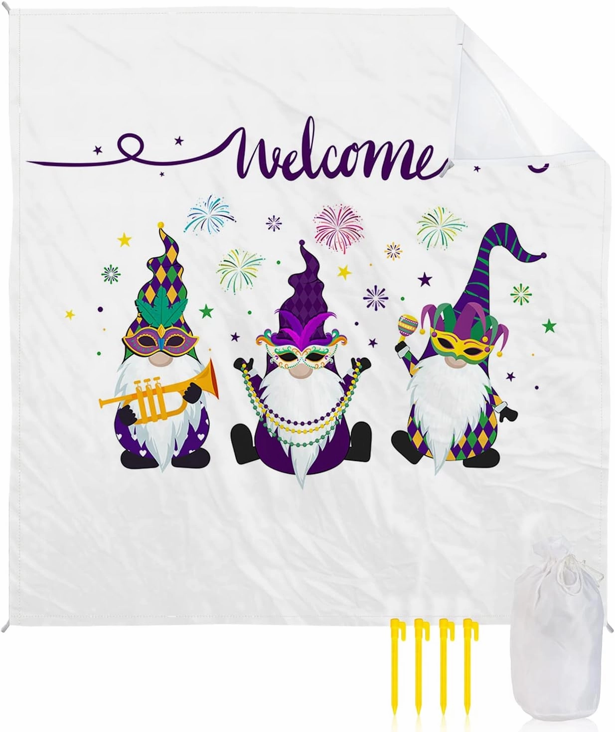 Beach Blanket Sandproof, Happy Carnival Gnomes Waterproof Beach Mat Lightweight Quick Drying Picnic Blanket Beach Essentials for Travel Camping Hiking 95x80in