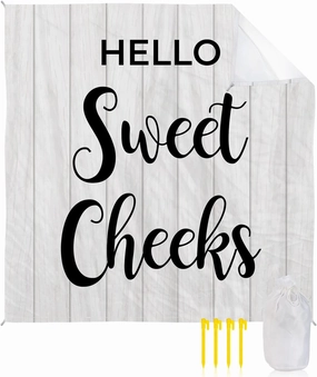 Beach Blanket Sandproof, Hello Sweet Cheeks Grey Wood Grain Waterproof Beach Mat Lightweight Quick Drying Picnic Blanket Beach Essentials for Travel Camping Hiking 108x84in