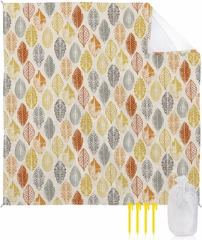 Beach Blanket Sandproof, Leaves Specimens Grey Yellow Orange Burlap Background Waterproof Beach Mat Lightweight Quick Drying Picnic Blanket Beach Essentials for Travel Camping Hiking 95x80in