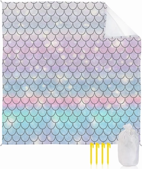 Beach Blanket Sandproof, Mermaid Scales Waterproof Beach Mat Lightweight Quick Drying Picnic Blanket Beach Essentials for Travel Camping Hiking 108x84in