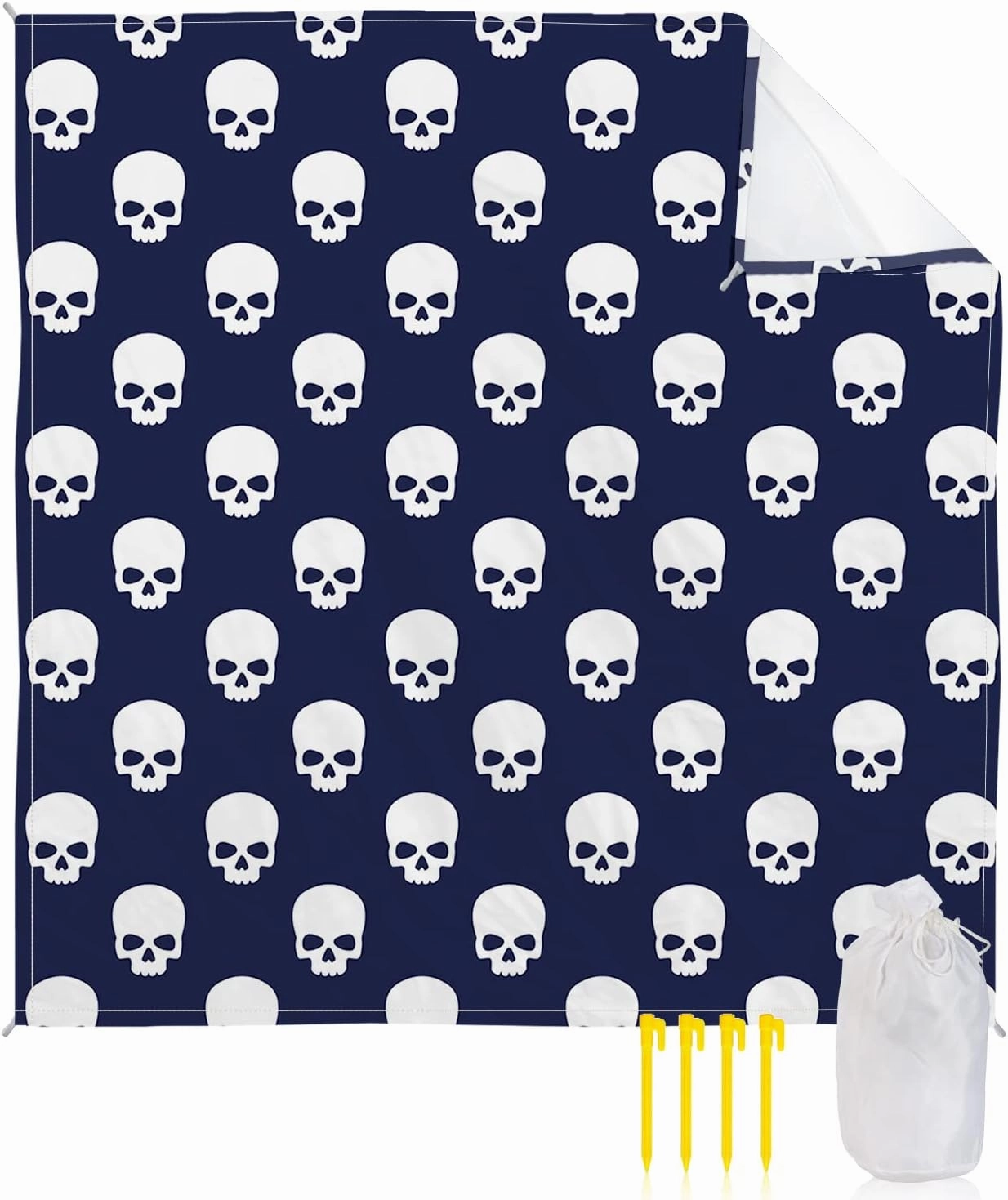 Beach Blanket Sandproof, Mexico Ethnic Style White Skull Indigo Waterproof Beach Mat Lightweight Quick Drying Picnic Blanket Beach Essentials for Travel Camping Hiking 83x79in