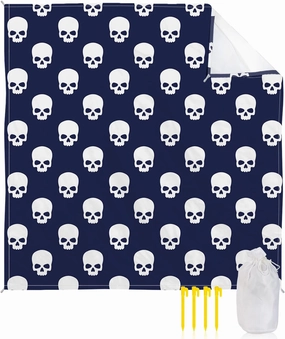 Beach Blanket Sandproof, Mexico Ethnic Style White Skull Indigo Waterproof Beach Mat Lightweight Quick Drying Picnic Blanket Beach Essentials for Travel Camping Hiking 95x80in