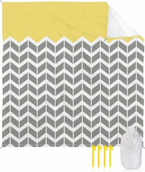 Beach Blanket Sandproof, Mid-Century Modern Geometric Yellow Gray Pattern Waterproof Beach Mat Lightweight Quick Drying Picnic Blanket Beach Essentials for Travel Camping Hiking 83x79in