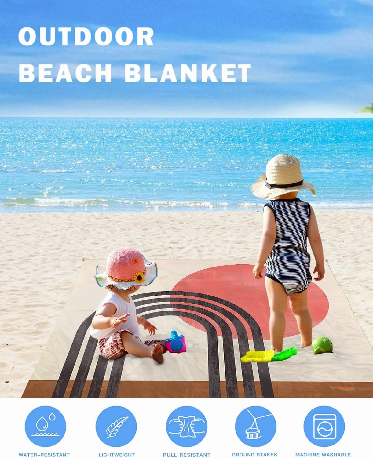 Beach Blanket Sandproof, Minimalist Abstract Modern Shapes Line Art Sun Waterproof Beach Mat Lightweight Quick Drying Picnic Blanket Beach Essentials for Travel Camping Hiking 108x84in
