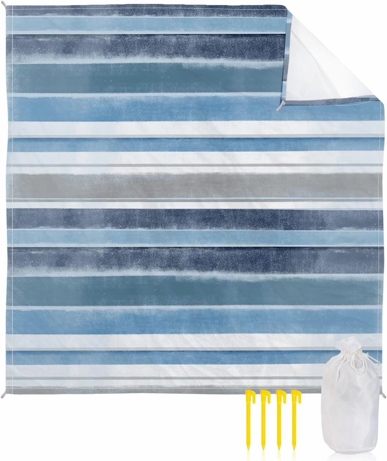 Beach Blanket Sandproof, Northern Europe Blue Vintage Stripes Waterproof Beach Mat Lightweight Quick Drying Picnic Blanket Beach Essentials for Travel Camping Hiking 95x80in