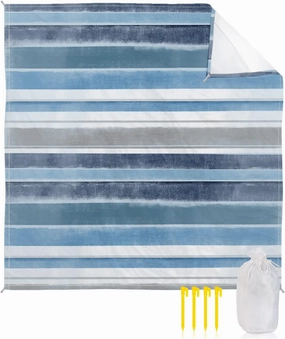 Beach Blanket Sandproof, Northern Europe Blue Vintage Stripes Waterproof Beach Mat Lightweight Quick Drying Picnic Blanket Beach Essentials for Travel Camping Hiking 95x80in