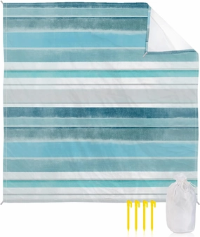 Beach Blanket Sandproof, Northern Europe Turquoise Vintage Stripes Waterproof Beach Mat Lightweight Quick Drying Picnic Blanket Beach Essentials for Travel Camping Hiking 118x108in