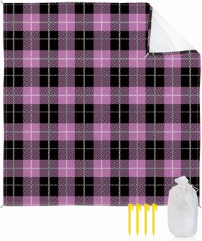 Beach Blanket Sandproof, Pink Black Buffalo Lattice Waterproof Beach Mat Lightweight Quick Drying Picnic Blanket Beach Essentials for Travel Camping Hiking 108x84in