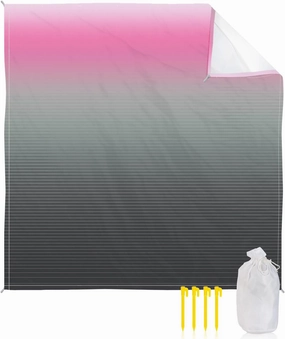 Beach Blanket Sandproof, Pink Grey Gradient Stripes Texture Waterproof Beach Mat Lightweight Quick Drying Picnic Blanket Beach Essentials for Travel Camping Hiking 108x84in
