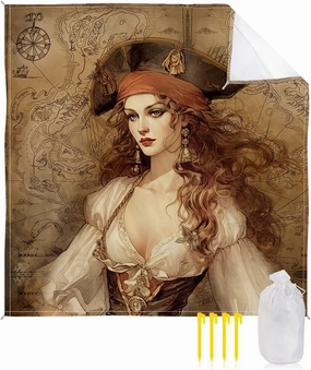 Beach Blanket Sandproof, Pirate Girl Treasure Route Map Waterproof Beach Mat Lightweight Quick Drying Picnic Blanket Beach Essentials for Travel Camping Hiking 95x80in
