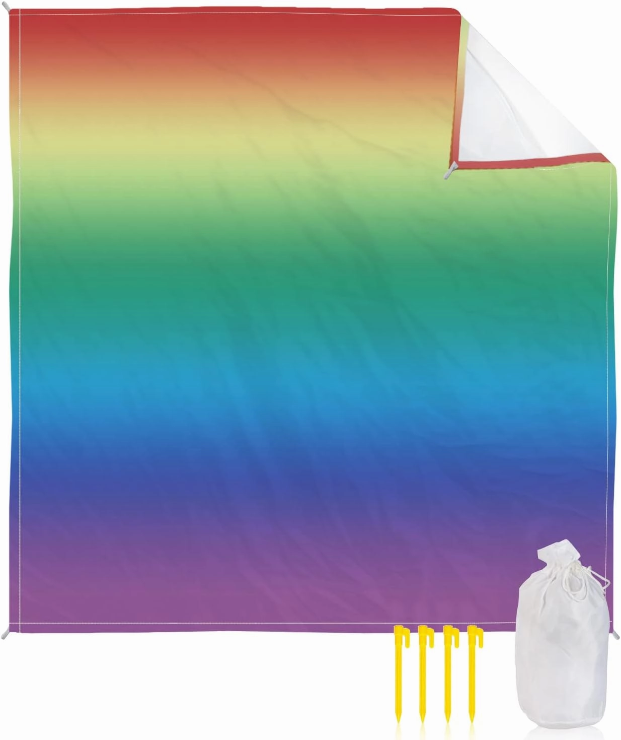 Beach Blanket Sandproof, Red Yellow Green Blue Purple Gradient Waterproof Beach Mat Lightweight Quick Drying Picnic Blanket Beach Essentials for Travel Camping Hiking 108x84in