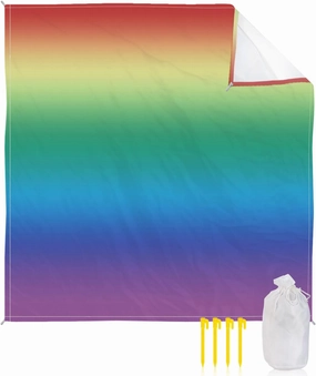 Beach Blanket Sandproof, Red Yellow Green Blue Purple Gradient Waterproof Beach Mat Lightweight Quick Drying Picnic Blanket Beach Essentials for Travel Camping Hiking 108x84in