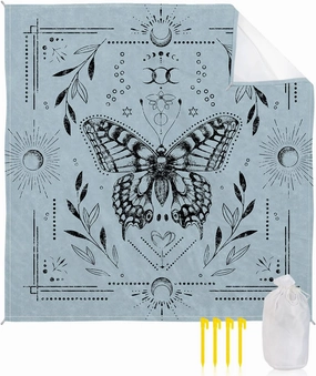 Beach Blanket Sandproof, Retro Butterfly Sun Leaves Mid Century Geometric Waterproof Beach Mat Lightweight Quick Drying Picnic Blanket Beach Essentials for Travel Camping Hiking 118x108in
