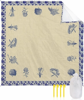 Beach Blanket Sandproof, Retro Porcelain Blue Flower Floral Waterproof Beach Mat Lightweight Quick Drying Picnic Blanket Beach Essentials for Travel Camping Hiking 108x84in
