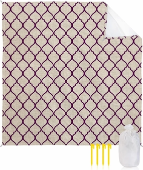 Beach Blanket Sandproof, Rustic Moroccan Geometric Quatrefoil Purple Lattice Waterproof Beach Mat Lightweight Quick Drying Picnic Blanket Beach Essentials for Travel Camping Hiking 95x80in