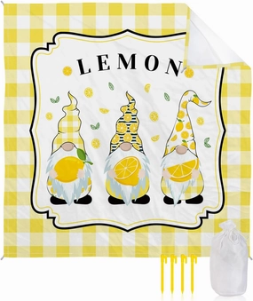 Beach Blanket Sandproof, Summer Lemon Yellow Plaid Waterproof Beach Mat Lightweight Quick Drying Picnic Blanket Beach Essentials for Travel Camping Hiking 83x79in
