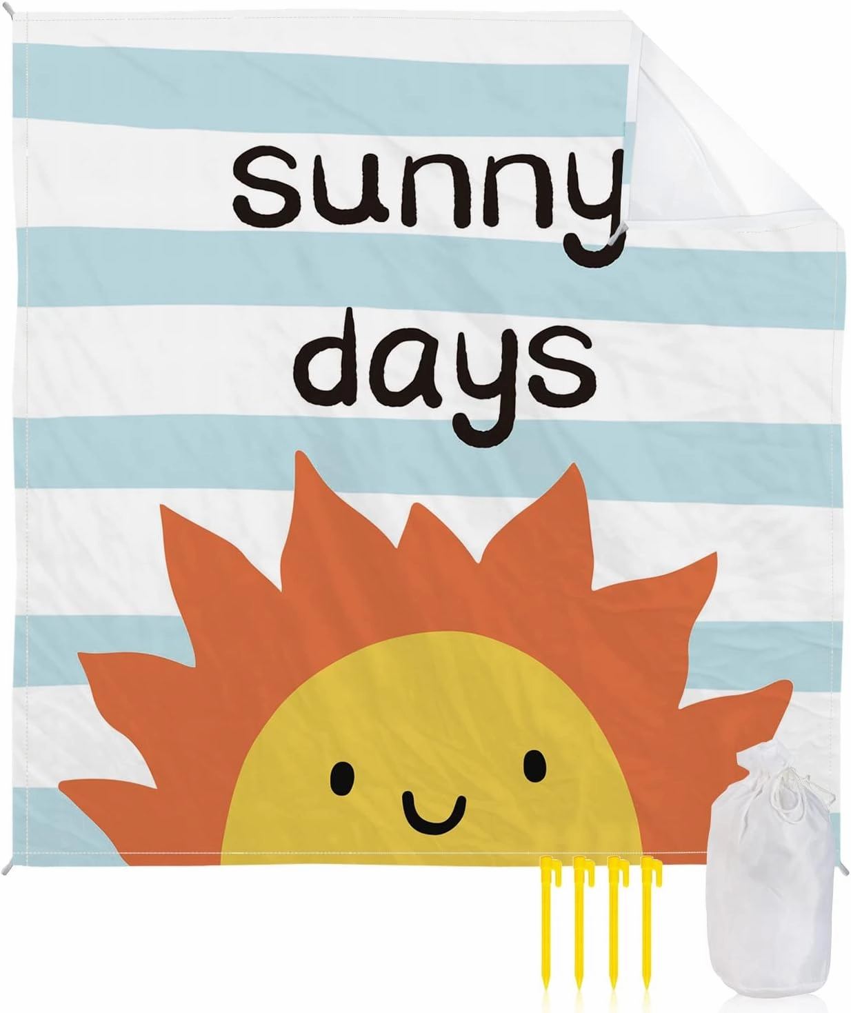 Beach Blanket Sandproof, Summer Sunny Day Cartoon Sun Stripes Waterproof Beach Mat Lightweight Quick Drying Picnic Blanket Beach Essentials for Travel Camping Hiking 95x80in