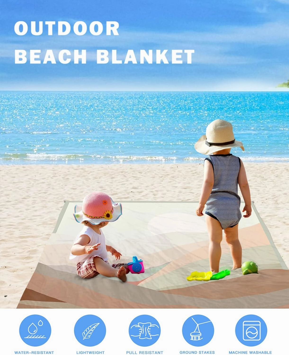 Beach Blanket Sandproof, Sunrise Mountain Beautiful Scenery Abstract Painting Waterproof Beach Mat Lightweight Quick Drying Picnic Blanket Beach Essentials for Travel Camping Hiking 108x84in