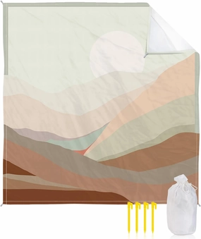 Beach Blanket Sandproof, Sunrise Mountain Beautiful Scenery Abstract Painting Waterproof Beach Mat Lightweight Quick Drying Picnic Blanket Beach Essentials for Travel Camping Hiking 108x84in