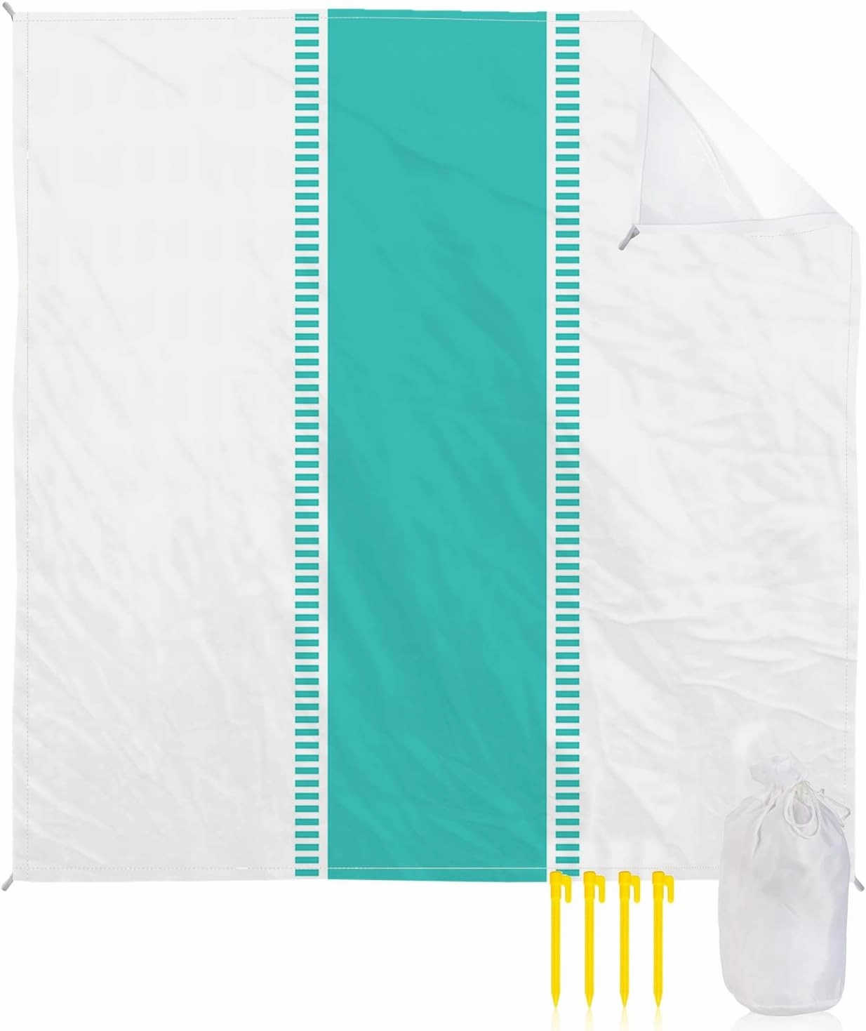 Beach Blanket Sandproof, Teal Green White Stripes Minimalist Simple Pattern Waterproof Beach Mat Lightweight Quick Drying Picnic Blanket Beach Essentials for Travel Camping Hiking 108x84in