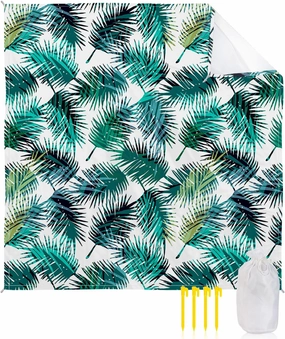 Beach Blanket Sandproof, Tropica Palm Leaves Waterproof Beach Mat Lightweight Quick Drying Picnic Blanket Beach Essentials for Travel Camping Hiking 108x84in
