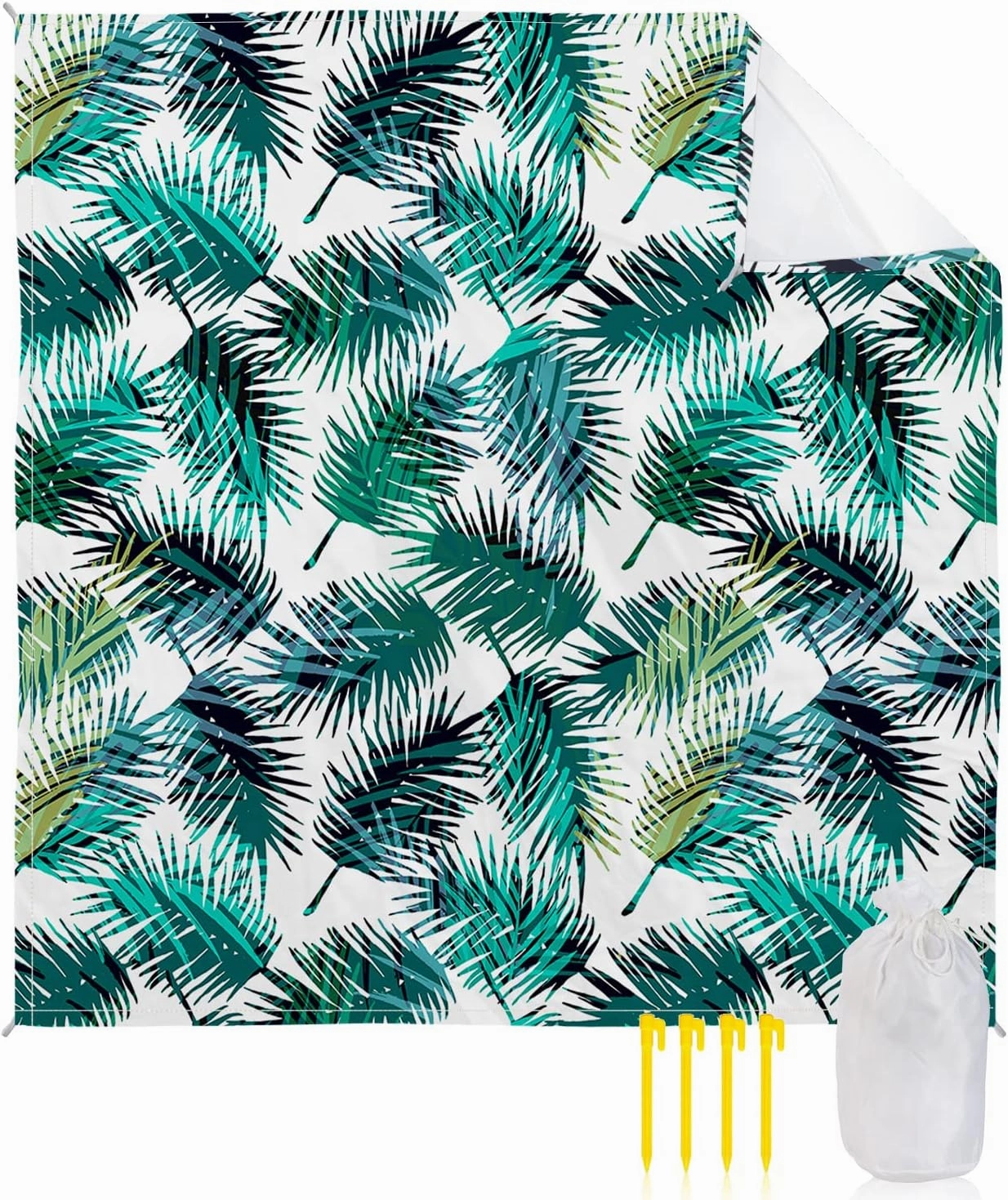 Beach Blanket Sandproof, Tropica Palm Leaves Waterproof Beach Mat Lightweight Quick Drying Picnic Blanket Beach Essentials for Travel Camping Hiking 108x84in