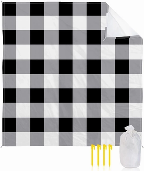 Beach Blanket Sandproof, Vintage Farmhouse Black White Buffalo Check Plaid Waterproof Beach Mat Lightweight Quick Drying Picnic Blanket Beach Essentials for Travel Camping Hiking 83x79in