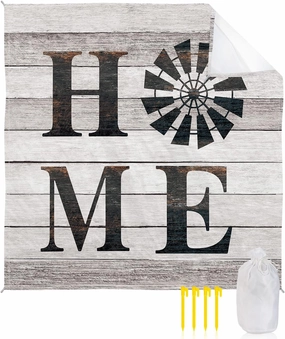 Beach Blanket Sandproof, Vintage Home Windmill Word on Rustic Wooden Grain Waterproof Beach Mat Lightweight Quick Drying Picnic Blanket Beach Essentials for Travel Camping Hiking 118x108in