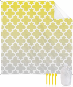 Beach Blanket Sandproof, Yellow Grey Gradient Retro Morocco Pattern Waterproof Beach Mat Lightweight Quick Drying Picnic Blanket Beach Essentials for Travel Camping Hiking 118x108in