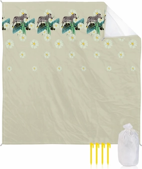 Beach Blanket Sandproof, Zebra Tropical Jungle Flowers Light Green Waterproof Beach Mat Lightweight Quick Drying Picnic Blanket Beach Essentials for Travel Camping Hiking 95x80in