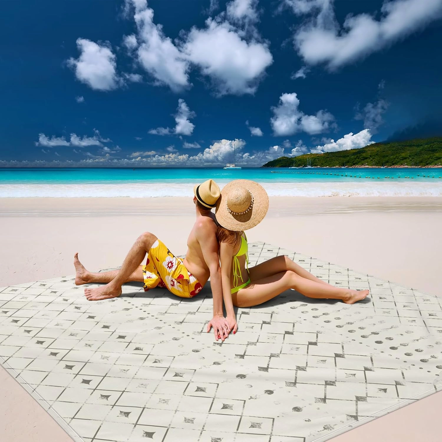 Beach Blanket Waterproof Sandproof, 10'X 9' Extra Large Oversized Beach Mat for 2-8 Adult, Quick Drying Lightweight & Durable Polyester Picnic Blanket for Outdoor, Travel, Camping, Hiking-Moroccan